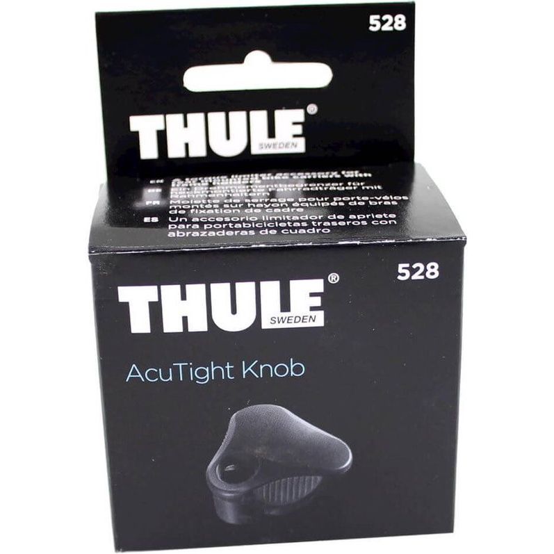 Thule Acutight 528 fietsendrager draaiknop met aanhaalmomentfunctie, close-up van de bevestigingsmechanisme.