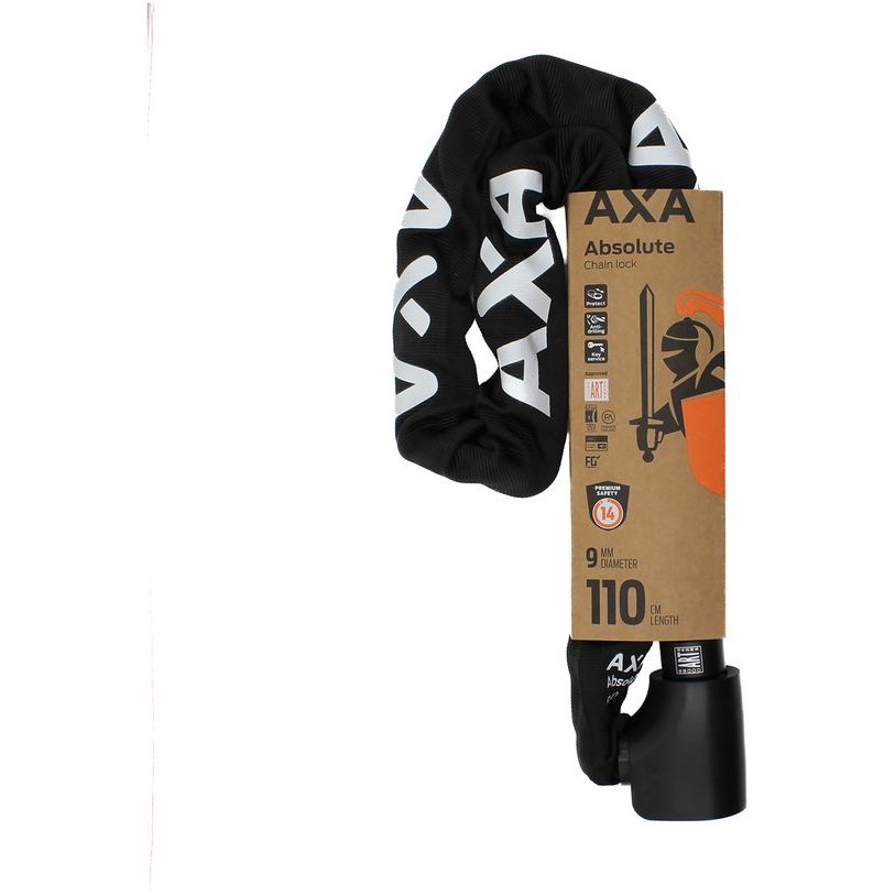 Axa Absolute 9 kettingslot ART 2, stevig beveiligingsslot met ketting voor fiets of motor, zwart met merklogo zichtbaar