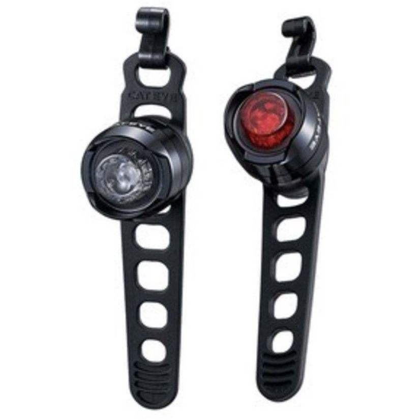 Cateye ORB LED fietsverlichtingsset met voor- en achterlicht, universeel geschikt voor veilige fietstocht in het donker.