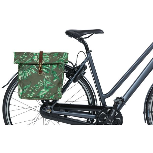 Dubbele Basil fietstas Ever-Green, 28-32 liter, 28x16x35 cm, waterdichte bag voor fietsaccu en boodschappen