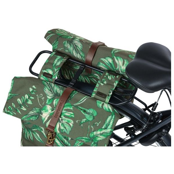 Dubbele Basil fietstas Ever-Green met capaciteit van 28-32 liter, 28x16x35 cm, geschikt voor achter- of stuurmontage