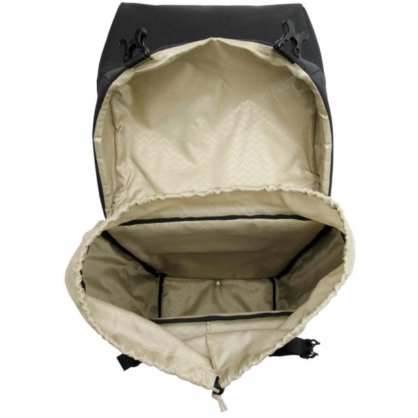 Zwarte New Looxs Sports Double Mik 2.0 dubbele fietstas met 40 liter inhoud, bevestigd aan een bagagedrager.