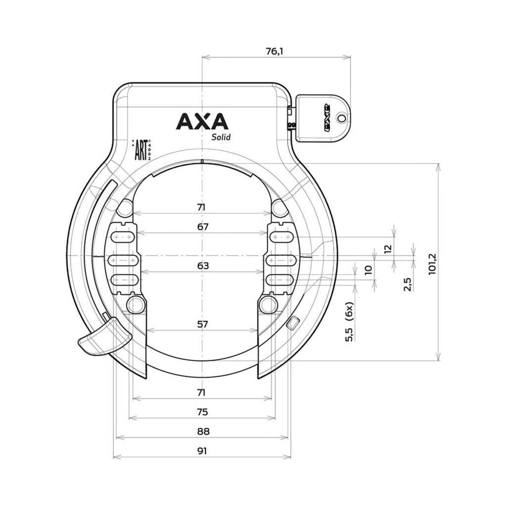 Zwart Axa Solid Ringslot Art 2 beveiligingsslot met stevig metalen ontwerp, zichtbaar in de afbeelding.