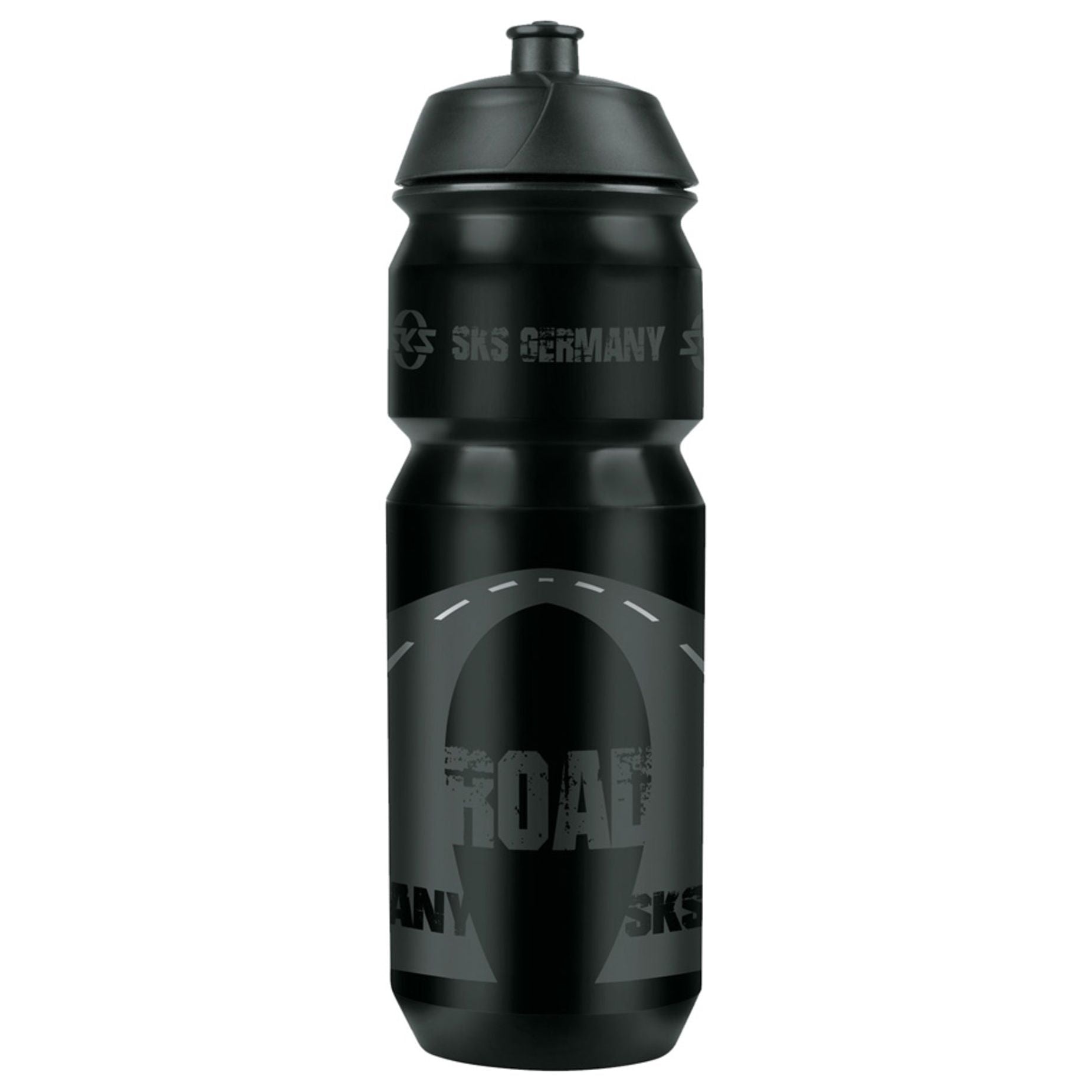 Zwarte SKS bidon van 750ml met grote opening, geschikt voor fietsen en sportactiviteiten.