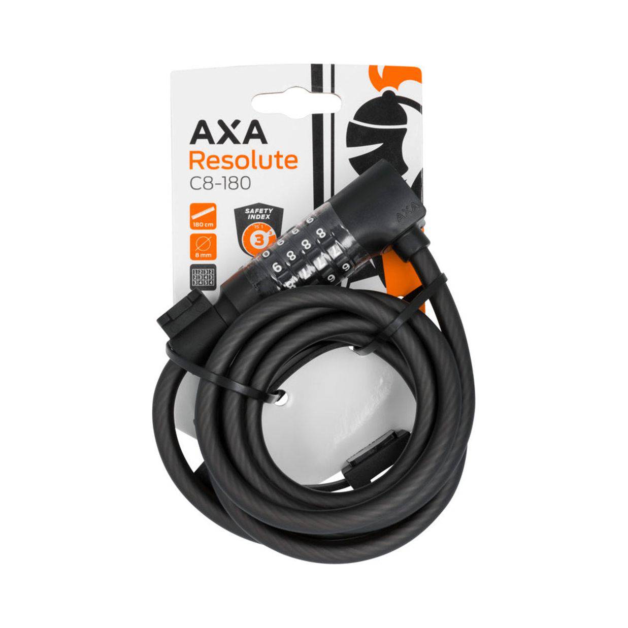 Axa Kabelslot Resolute Code 180cm x 8mm - Zwart - Le Coq Wielerartikelen