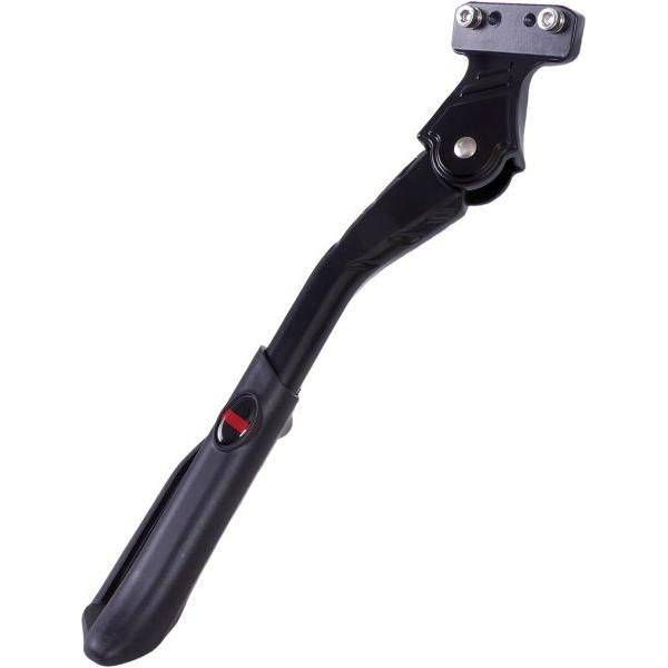Verstelbare zwarte Edge Ezybolt R18/R40 zijstandaard voor fietsen, geschikt voor 24-28 inch banden, stevig en functioneel.