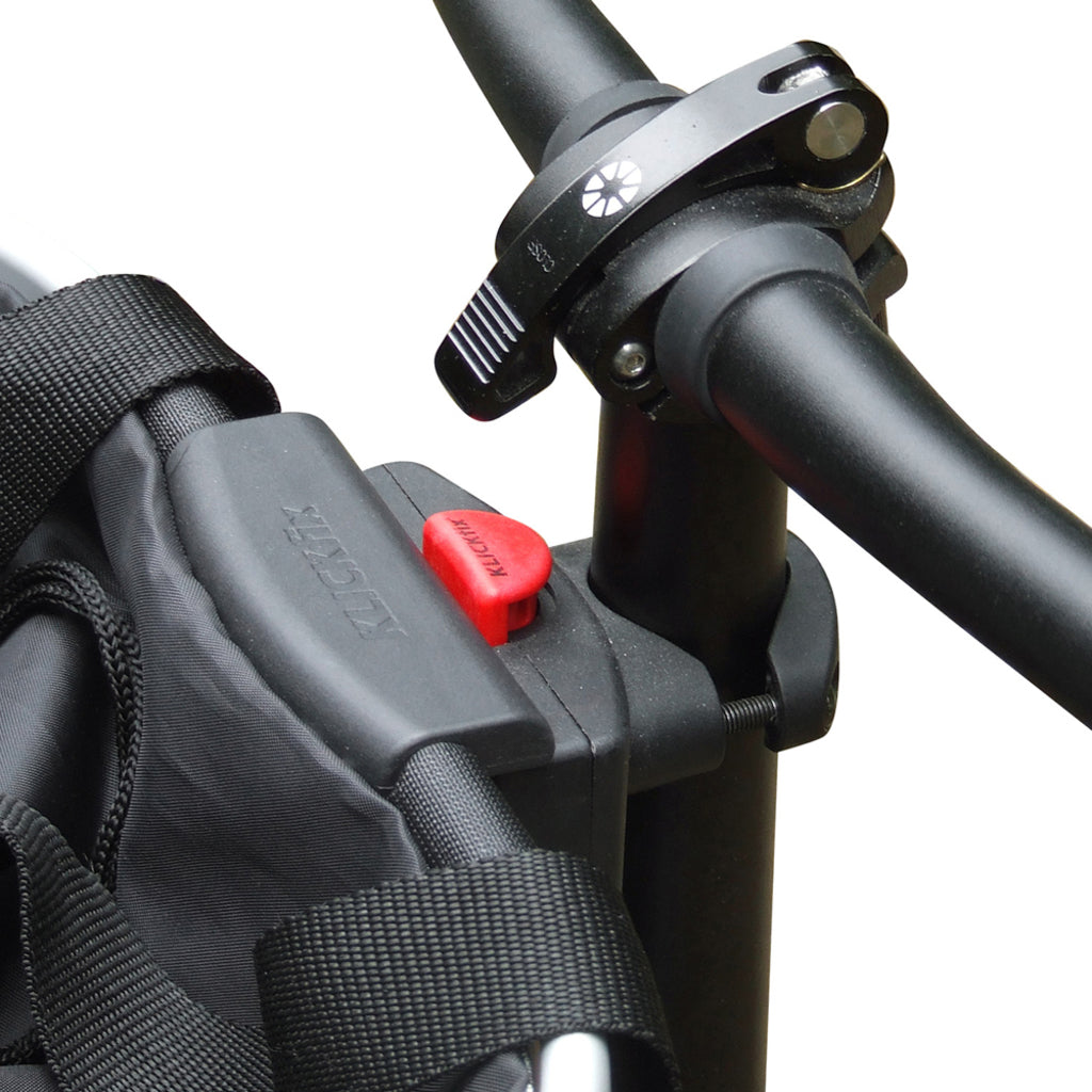Klickfix Caddy stuuradapter voor stuurpen Ø22-36 mm, zwart, bevestigt gemakkelijk op fietsstuur met verstelbare maat.