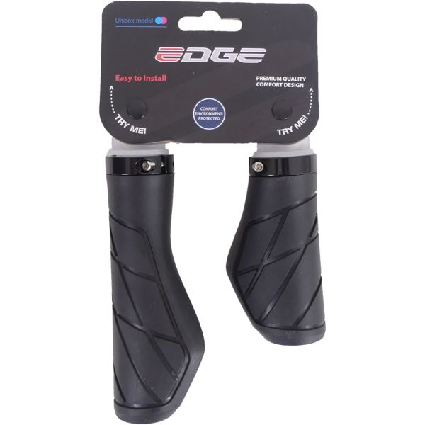 Zwarte Edge Urban handvatten met lockring, comfortabele grip voor fiets of scooter, duidelijke details in de afbeelding