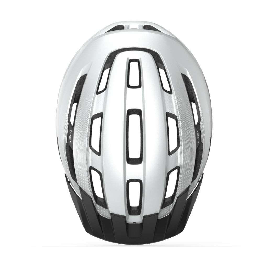 Met MTB fietshelm Downtown van MET met ventilatiegaten en verstelbare riem, geschikt voor mountainbiken.