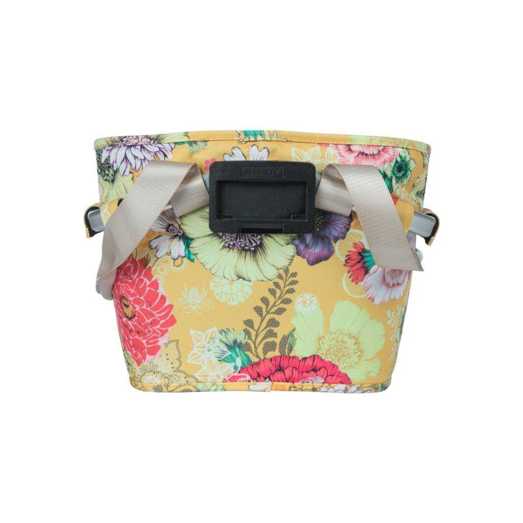 Basil Bloom Field fietskrat met bloemenpatroon, 15 liter, vooraan op fiets, 27x37x25 cm, duurzame fietskrat van Basil
