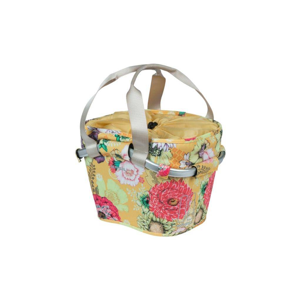Basil Bloom Field fietsmand voorop, 15 liter, 27x37x25 cm, rieten mand met bloemenpatroon voor fietsaccessoire