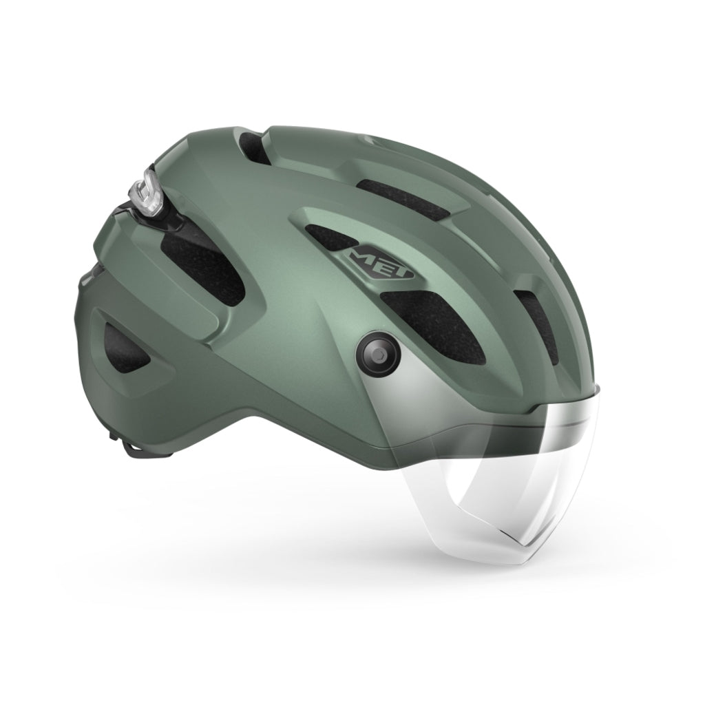 MET Intercity MIPS Speed Pedelec fietshelm met ventilatiegaten en verstelbare riem, ontworpen voor veilig en comfortabel fietsen.