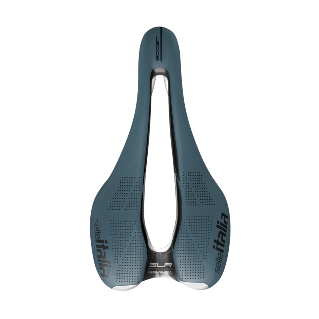 Selle Italia SLR Boost Gravel Superflow zadel voor racefiets en MTB met TI 316 rails en ergonomisch ontwerp.