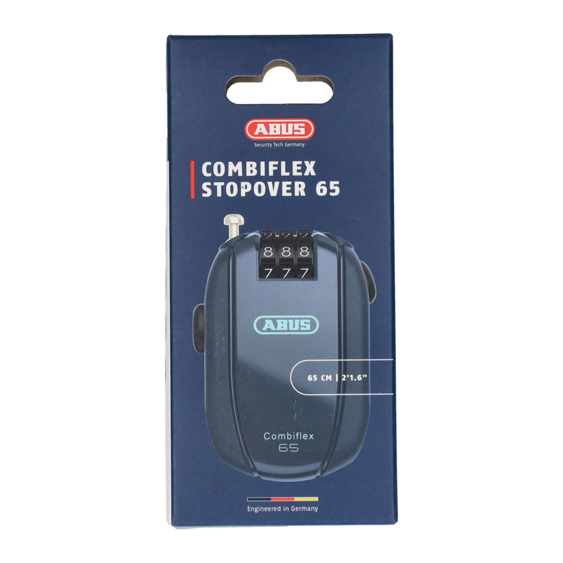 Abus Combiflex Stopover kabelslot, 65 cm lang en 1,2 mm dik, zelfoprollend, ideaal voor het beveiligen van fietsen en accessoires.