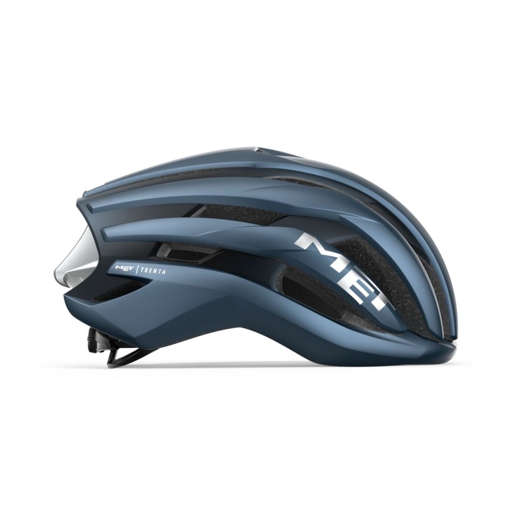 MET Trenta Mips racefietshelm met zachte ventilatieopeningen en verstelbare riem, ontworpen voor wielrenners.