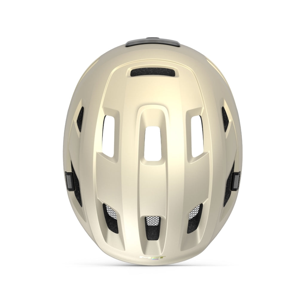 E-Bike helm van MET, lichtgewicht en aerodynamisch, ontworpen voor veiligheid en comfort tijdens het fietsen.