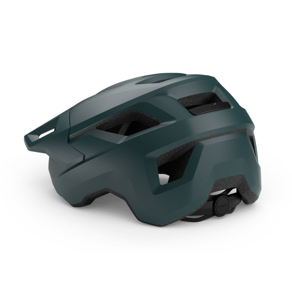 MET MTB fietshelm Shelte met ventilatiegaten en verstelbare riem, ontworpen voor veilig mountainbiken.
