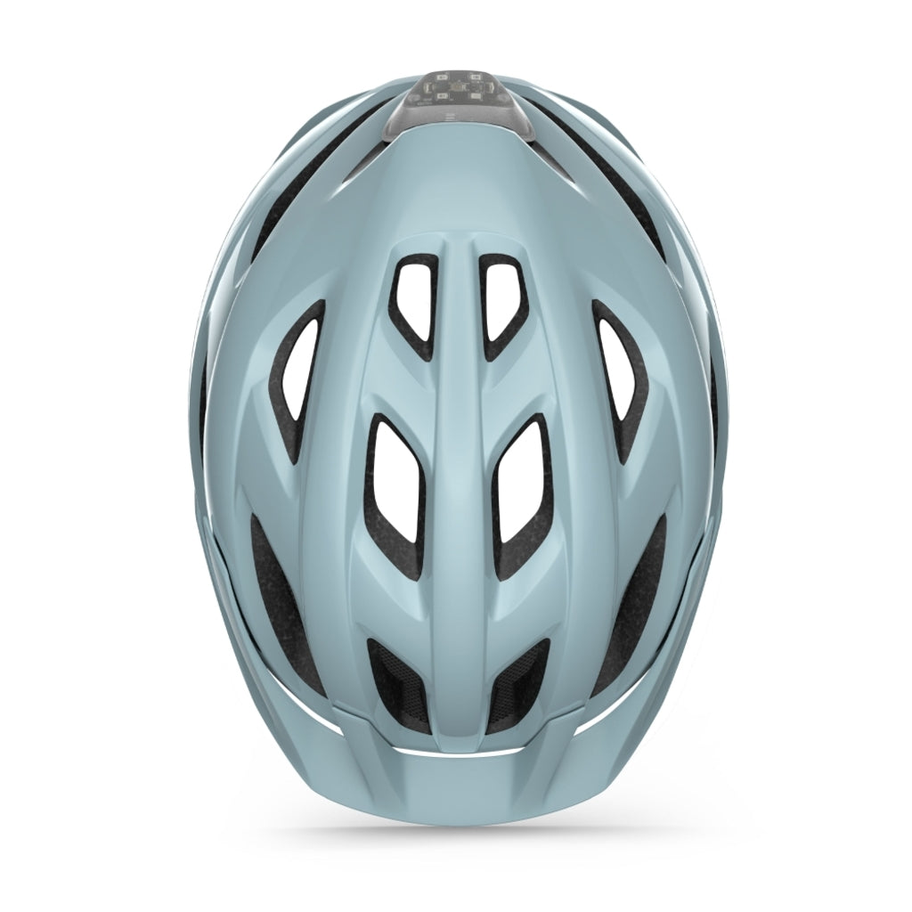 MET MTB helm met crossover design, urban en mountainbike stijl, zichtbaar met ventilatiegaten en verstelbare riem.