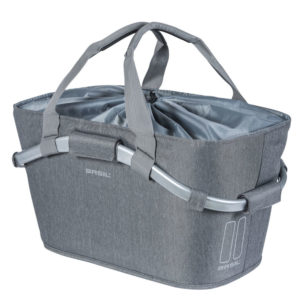 Basil Carry All achtermand voor fiets, 22 liter, stevig en praktisch, geschikt voor boodschappen en dagelijks gebruik.