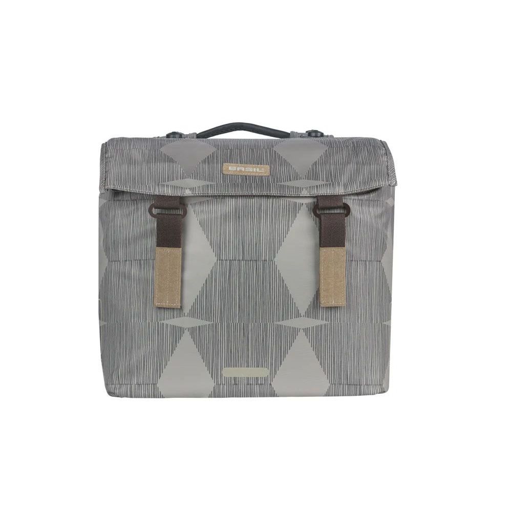 Basil Elegance Mik dubbele fietstas in groen, ruime 40-49 liter, bevestiging voor achterop de fiets, praktisch en stijlvol.