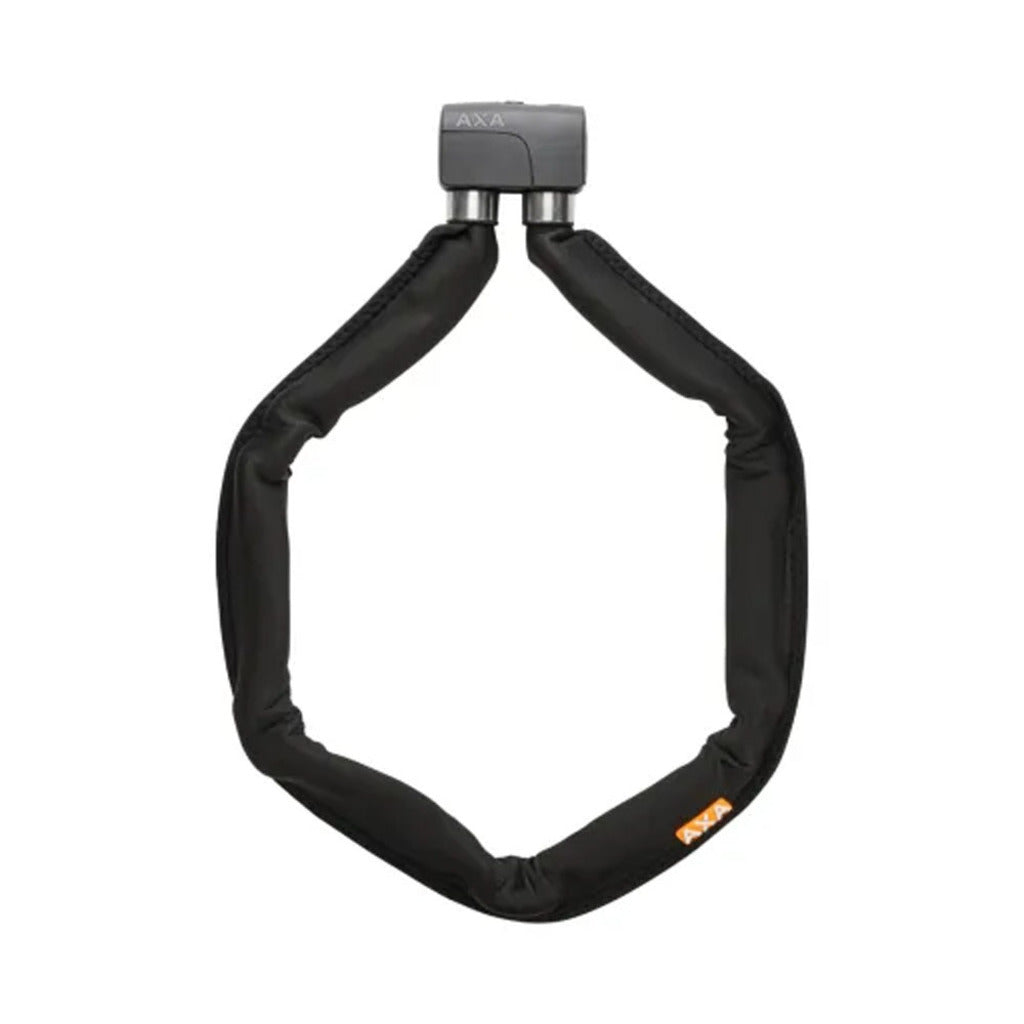 Axa vouwslot Foldable 1000 in grijs, 100/Ø10mm, inclusief ketting voor fietsbeveiliging, zichtbaar op de afbeelding.