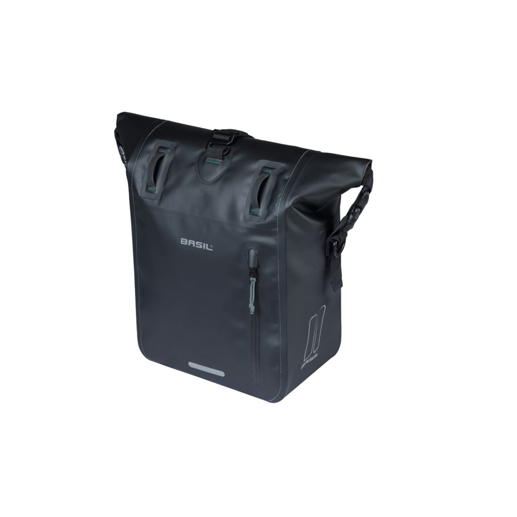 Basil Rivo M Mik fietstas voor enkel, waterdicht tarpaulin, 12-15 liter, bevestiging voor fietsmand of bagagedrager