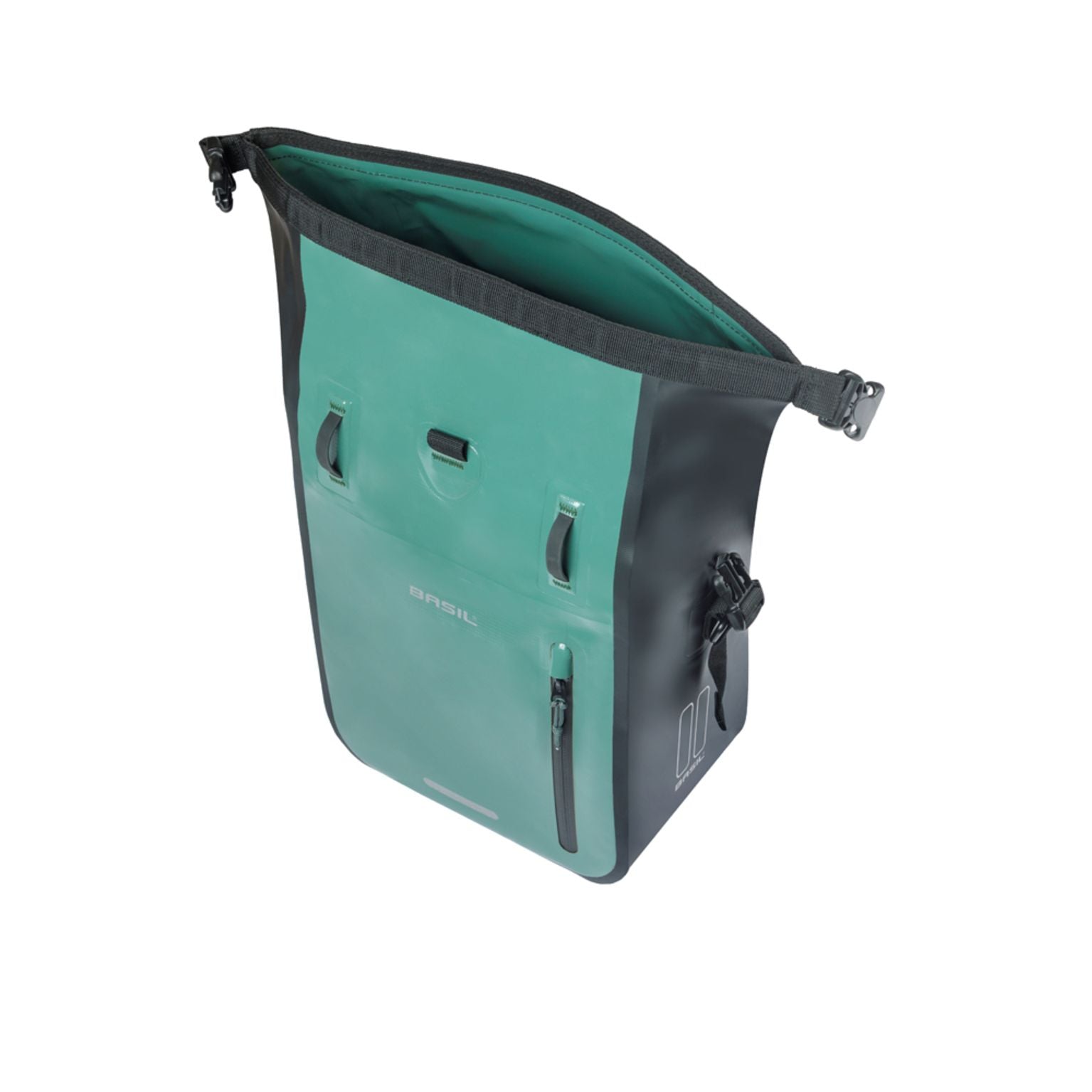 Basil Rivo M enkel fietstas met klittenband en waterdichte tarpulin, 12-15 liter, geschikt voor fiets, zwart met rode details