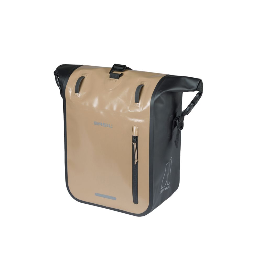 Basil Rivo M enkel fietstas met tarpaulin, 12-15 liter, voor fiets, waterbestendig en stevige design, bevestigd aan fietshaken.