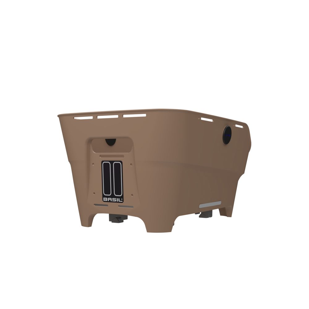 Basil Cento Neo Wsl achterfietsmand van recyclebaar PP materiaal, geschikt voor bagage en accessoires, bevestigd op achterdrager.