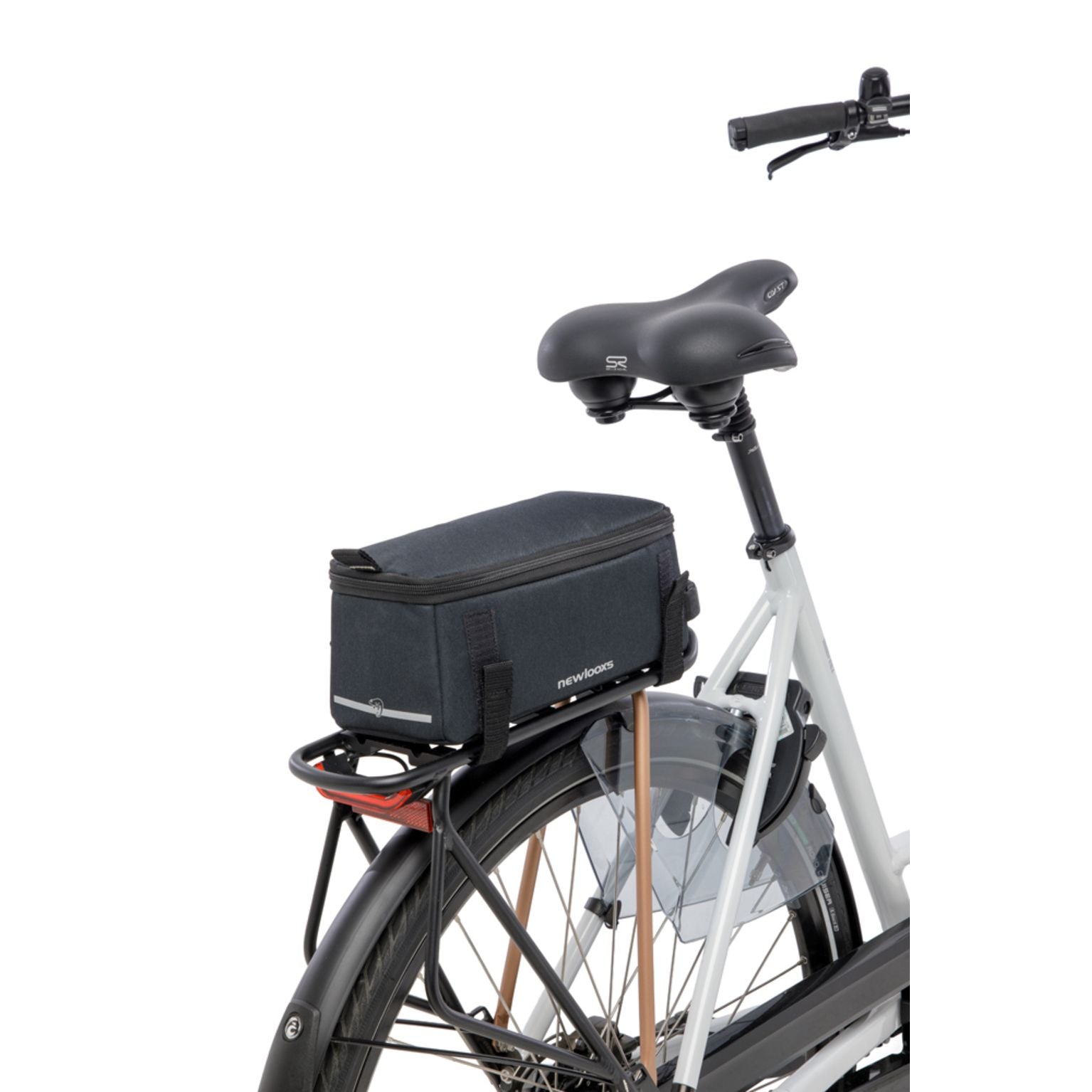 Zwarte New Looxs bagagedragertas met slot, 4,5 liter, 30x13x12 cm, geschikt voor fietsbagage.