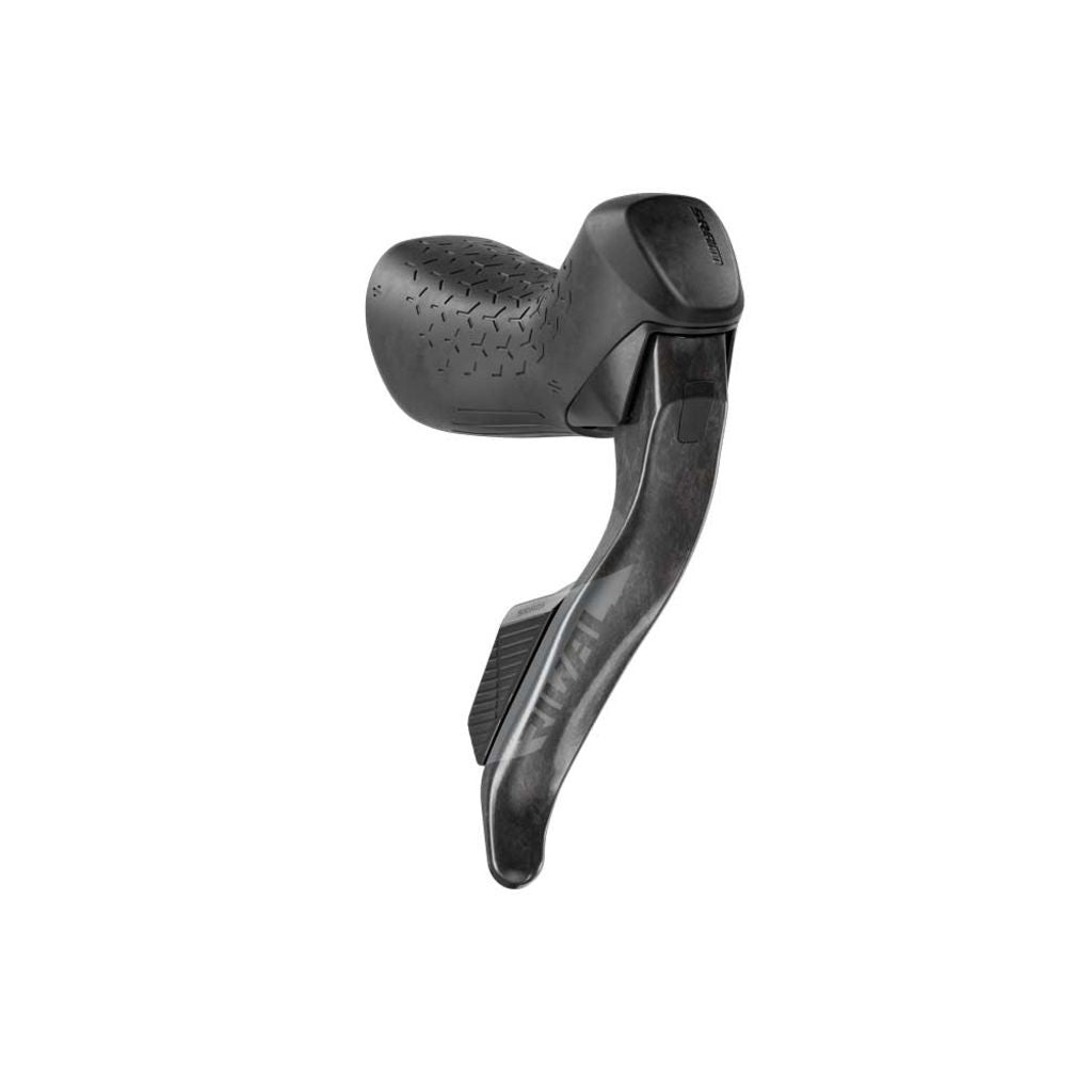 Zwarte Sram Rival AXS E1 12/13V hydraulische schakelhendels voor 12-speed derailleur, zichtbaar met bedieningsknoppen