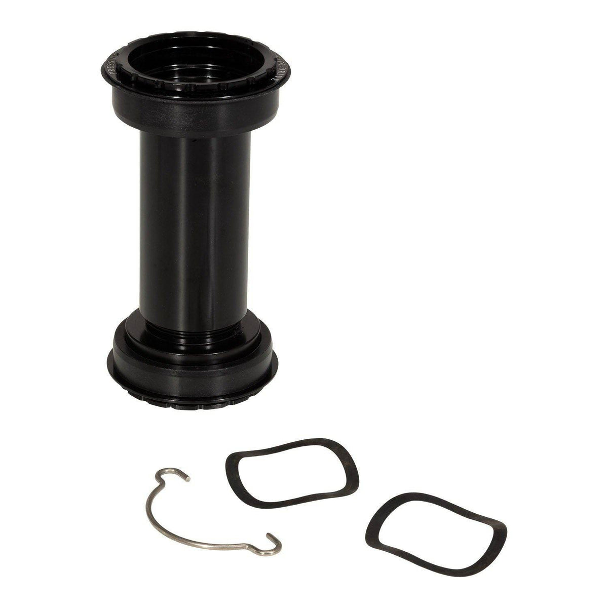 Elvedes Trapas Cupset Twistfit Campagnolo BB386 in zwart, zichtbaar met trapas en bijbehorende onderdelen op de afbeelding.