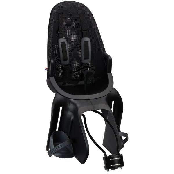 Qibbel Air kinderzitje achter voor fiets, framebevestiging, geschikt tot 2,5 kg, zwart en comfortabel voor kinderen