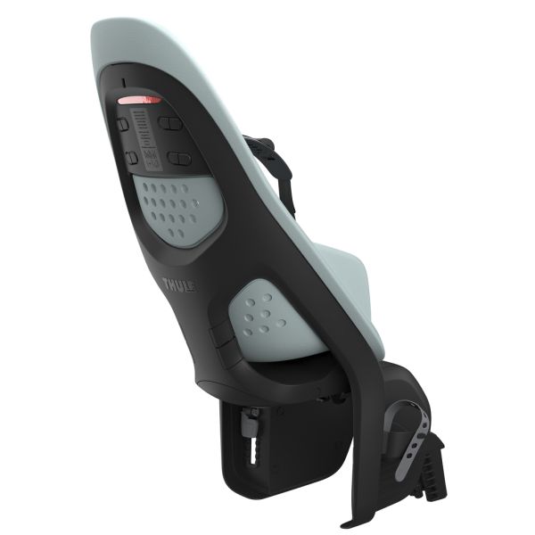 Thule Yepp 2 Maxi framebevestiging voor kinderzitje achter, geschikt voor fiets met dualbeam-ophangsysteem, zicht op het bevestigingssysteem