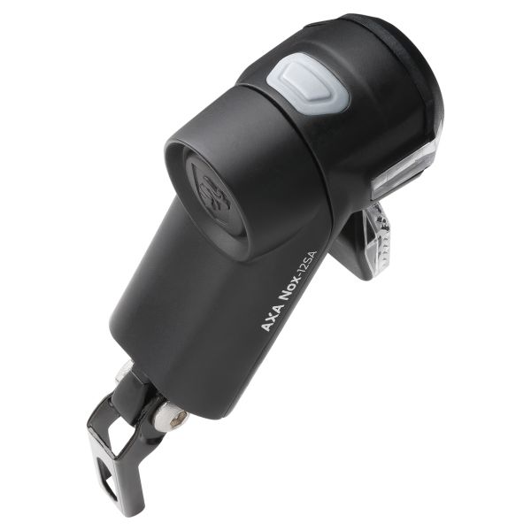 Zwarte Axa Nox Sport autokoplamp met 12 Lux, batterijvoeding, geschikt voor auto’s, zichtbaar in de afbeelding.