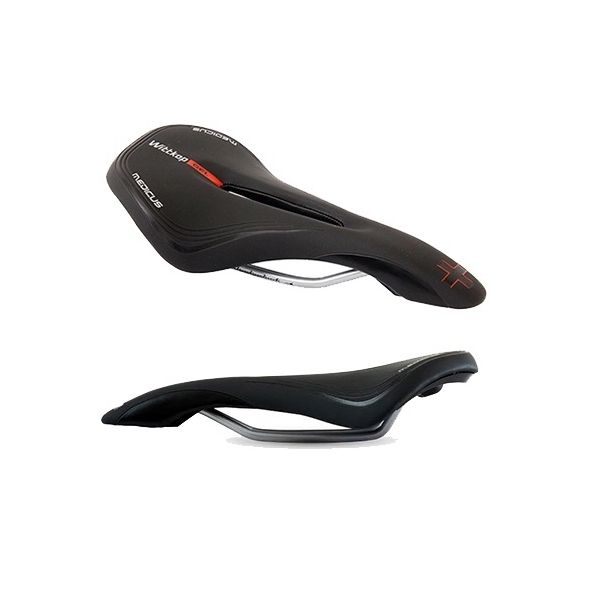 Zwart Wittkop Twin Medicus 7.0 MTB en racefiets zadel met ergonomisch ontwerp en zachte bekleding, geschikt voor race en mountainbiken.