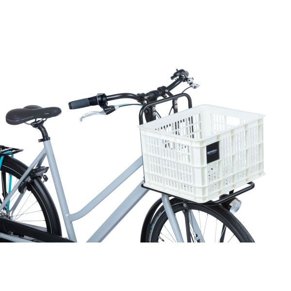 Basil fietskrat M van gerecycled kunststof, 29,5 liter, voor fietsaccessoires en boodschappen, zwart en robuust ontwerp