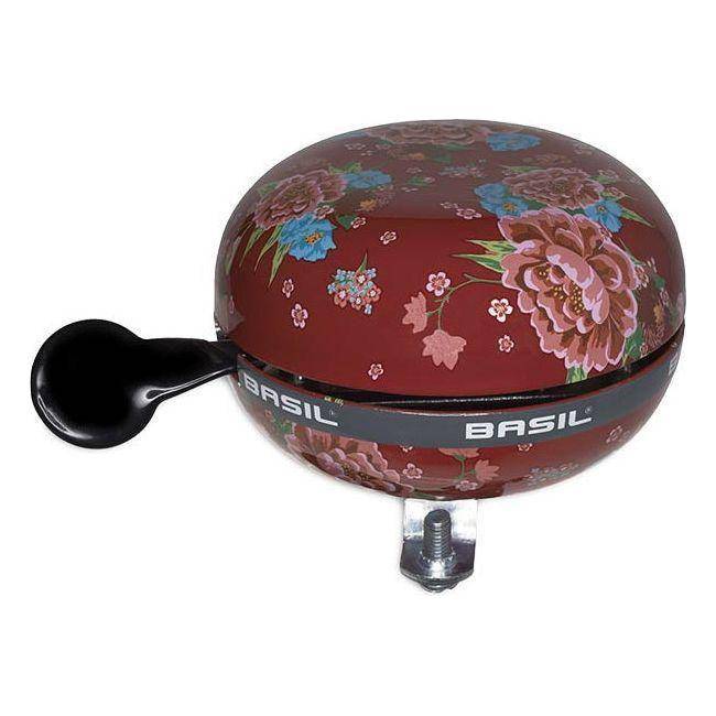Fietsbel van Basil Bloom Ø80mm, ronde fietsbellen met bloemmotief, geschikt voor stadsfietsen en retro fietsen.