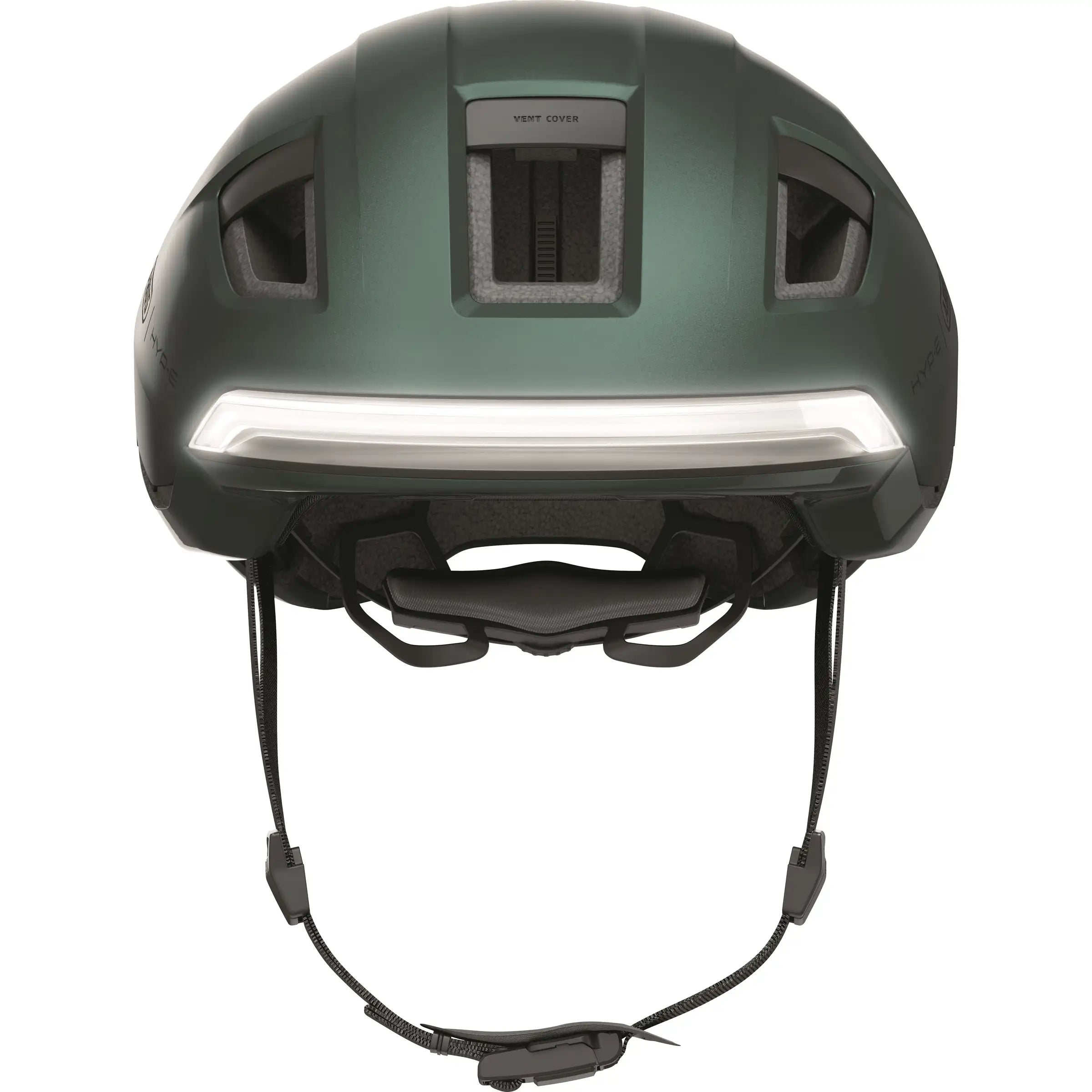 Abus Hyp-E slimme speed pedelec helm met geïntegreerde verlichting, zwart, voor veilig fietsen op de weg.