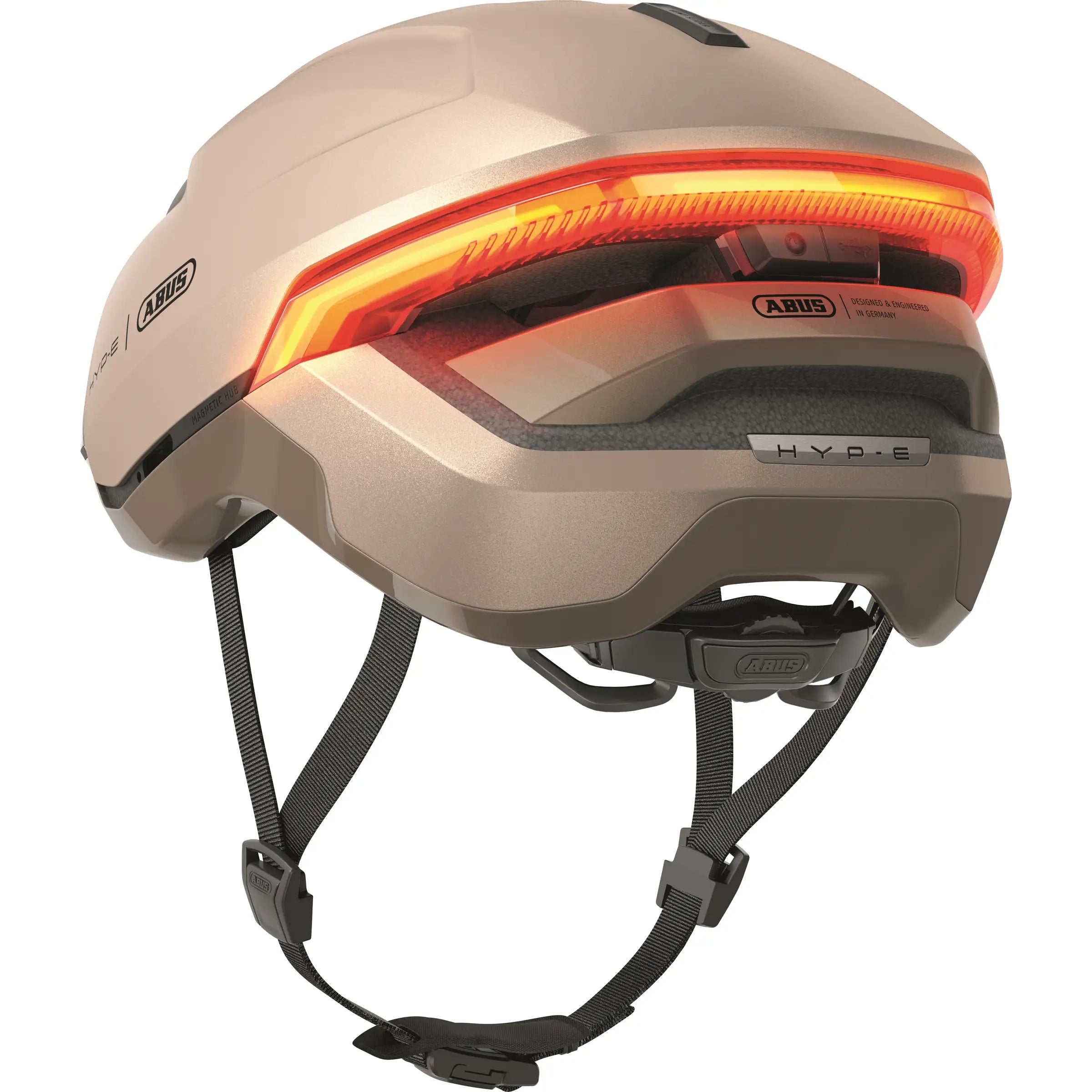 Abus Hyp-E Speed Pedelec fietshelm met geïntegreerde verlichting, zwart met aerodynamisch ontwerp en verstelbare ventilatieopeningen