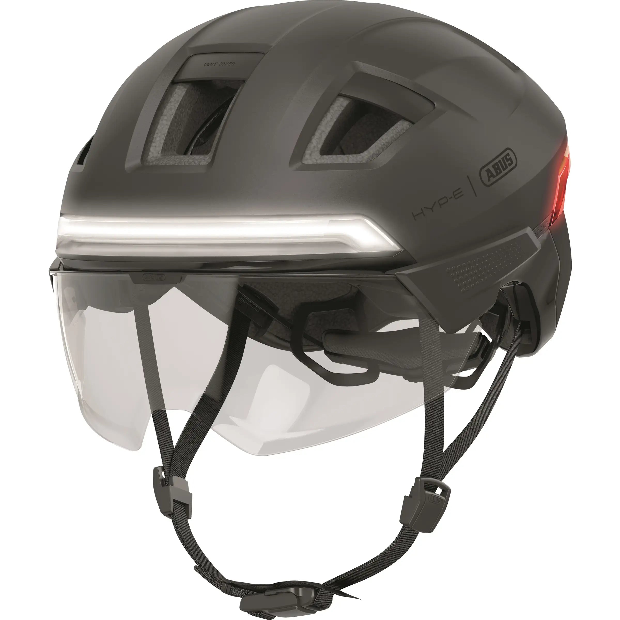 Abus Hyp-E Bl.ace speed pedelec helm met geïntegreerde verlichting, zwart, aerodynamisch ontwerp en veiligheidskenmerken
