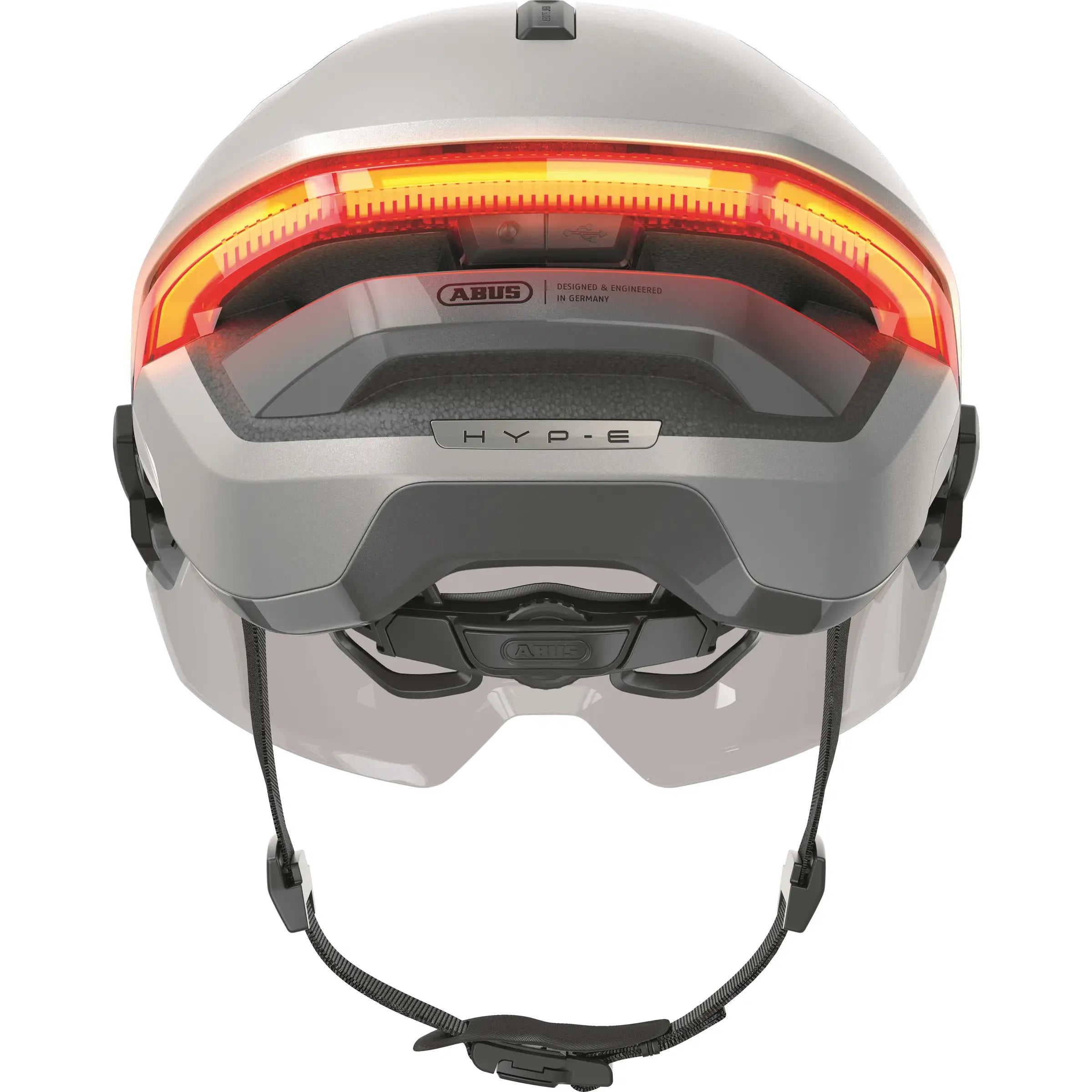Abus Hyp-E Blace Speed Pedelec fietshelm met geïntegreerde verlichting en verstelbare pasvorm, zwart, veilig en lichtgewicht.