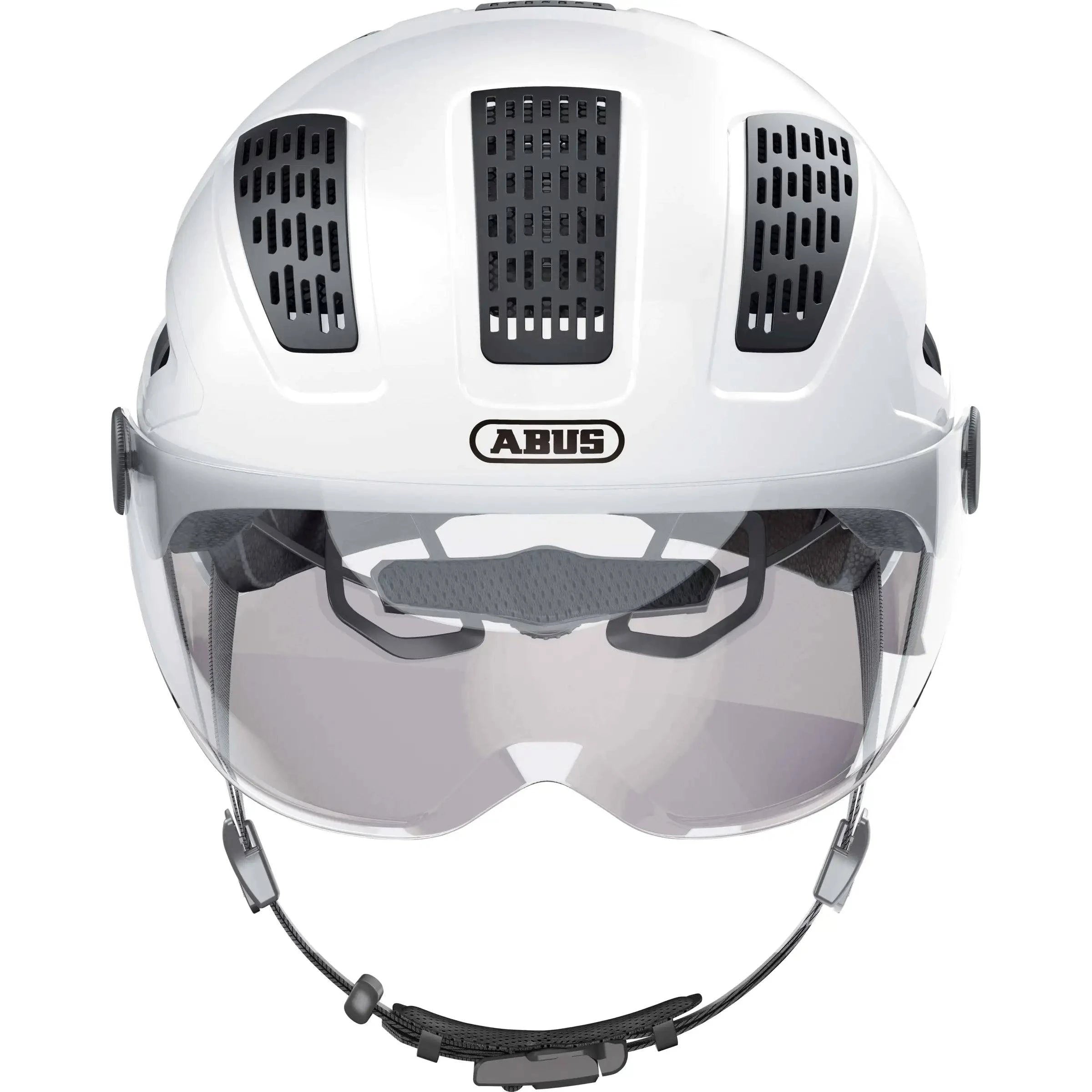 Abus Hyban 2.0 Ace speed pedelec fietshelm met ventilatiegaten en verstelbare band, geschikt voor snelle elektrische fietsen.