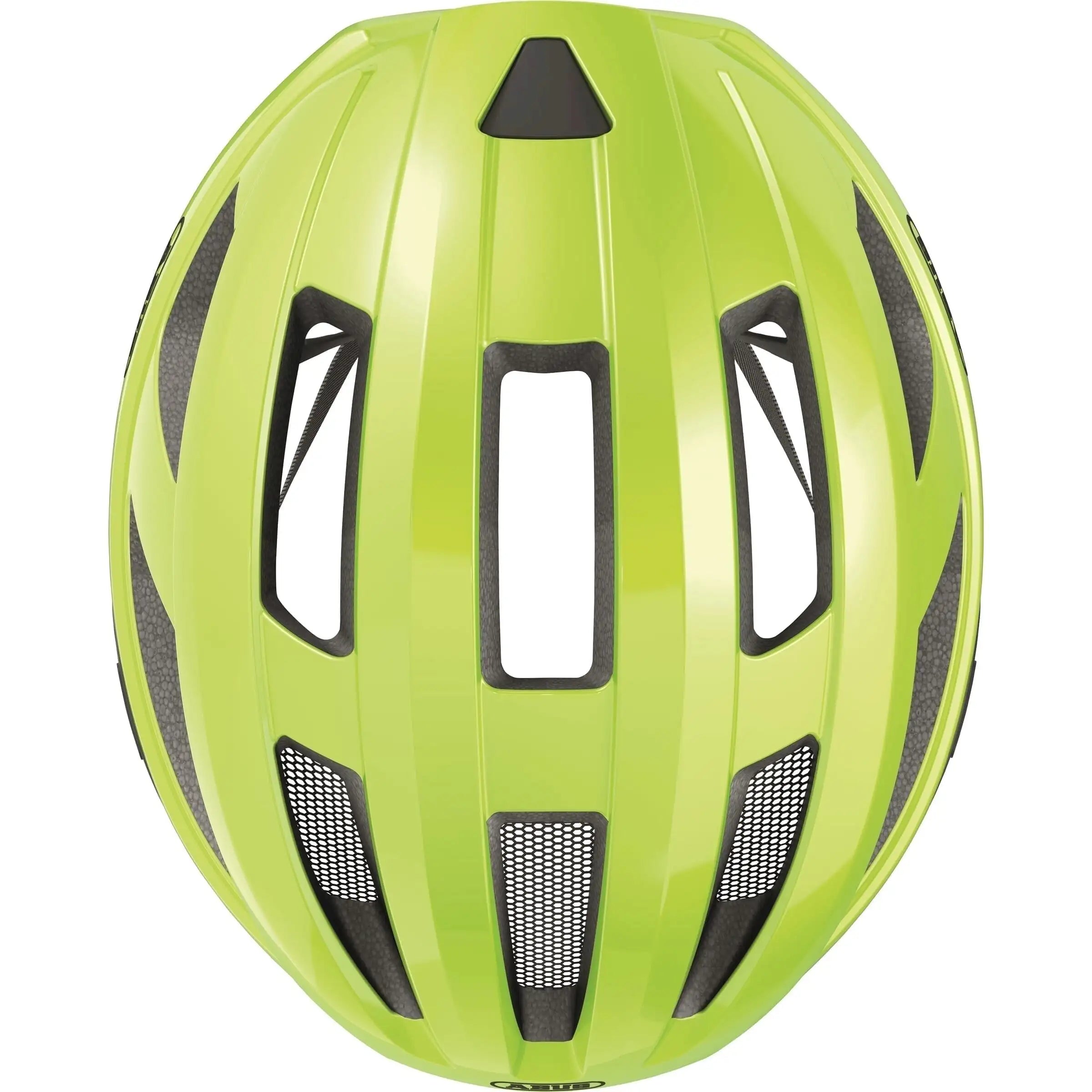 Abus Macator racefietshelm met goede ventilatie en sportief ontwerp, geschikt voor wielrenners, op een witte achtergrond.