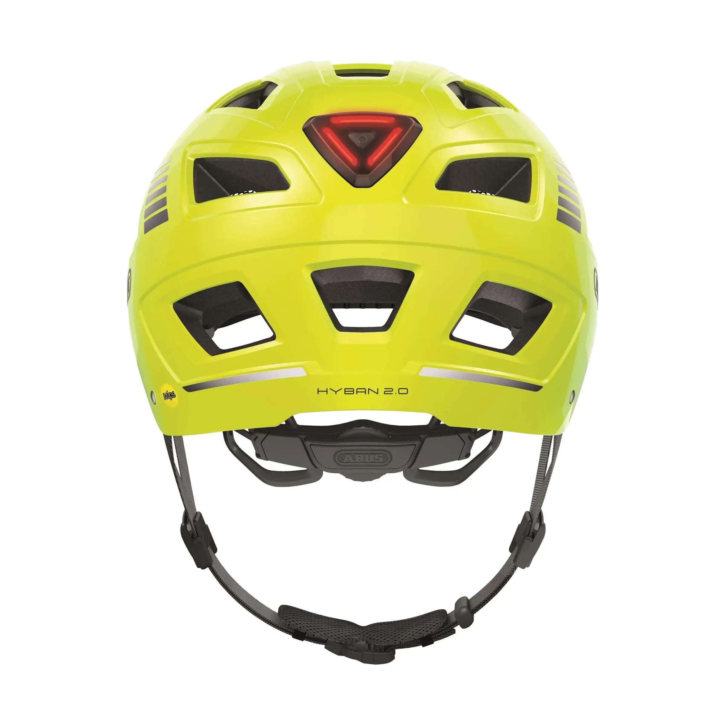Abus Hyban 2.0 Speed Pedelec fietshelm met geïntegreerd led-achterlicht en ventilerende ontwerp op een witte achtergrond.