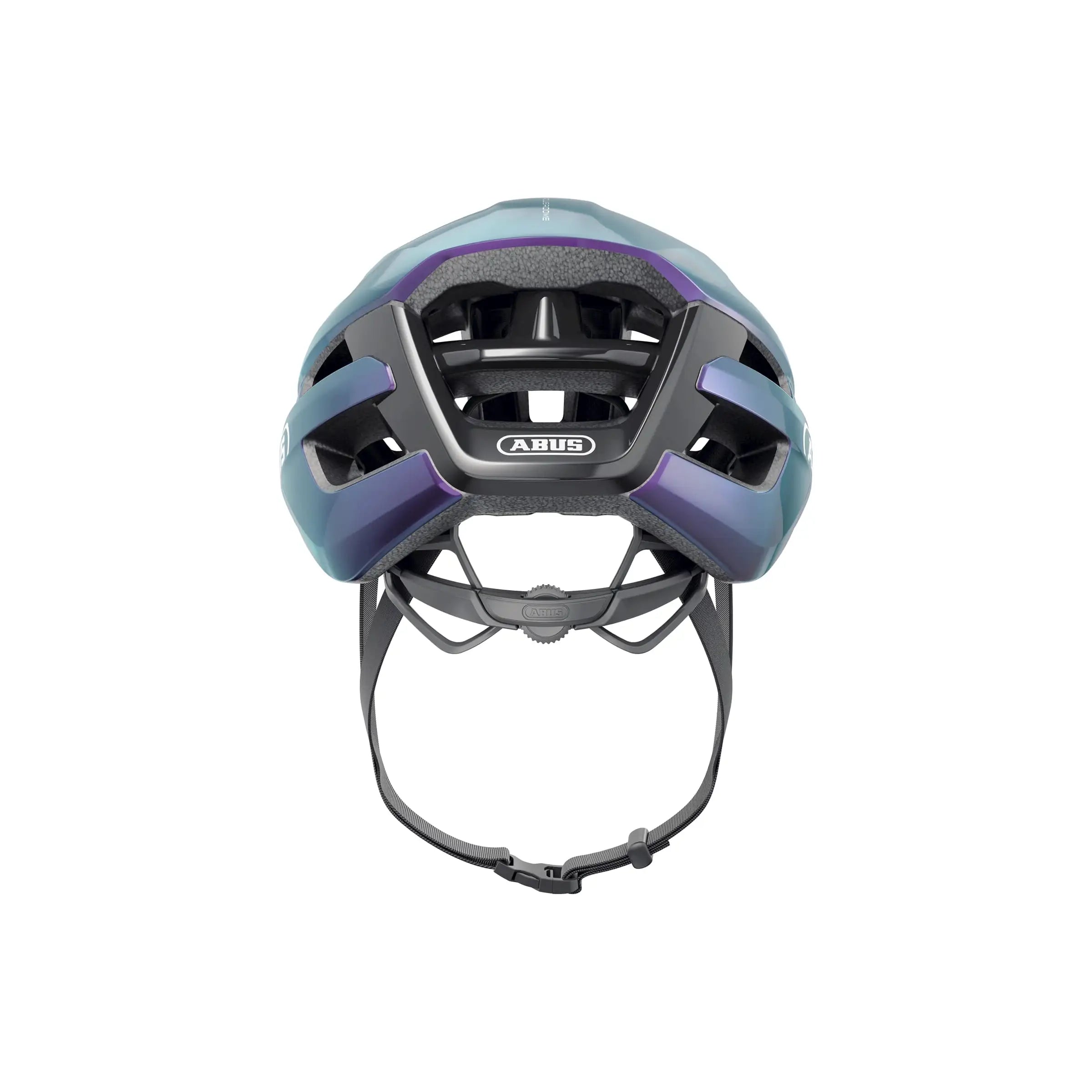 Abus Powerdome racefietshelm met ventilatie en zoom-ace sluiting, gemaakt in Italië, geschikt voor wielrennen.
