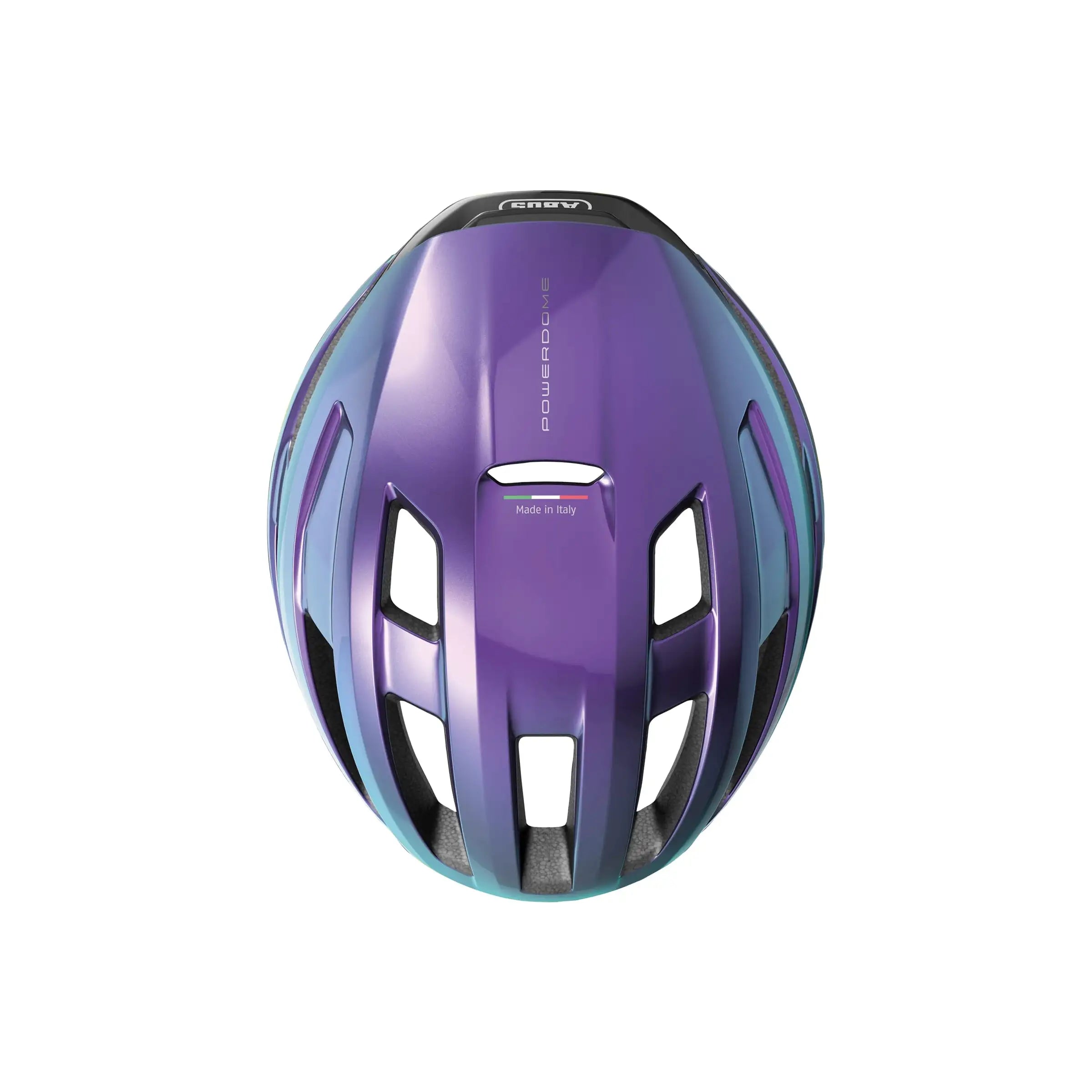 Abus racefietshelm Powerdome Made in Italy met ventilatie en zoom-fit voor optimale bescherming en comfort tijdens het fietsen.
