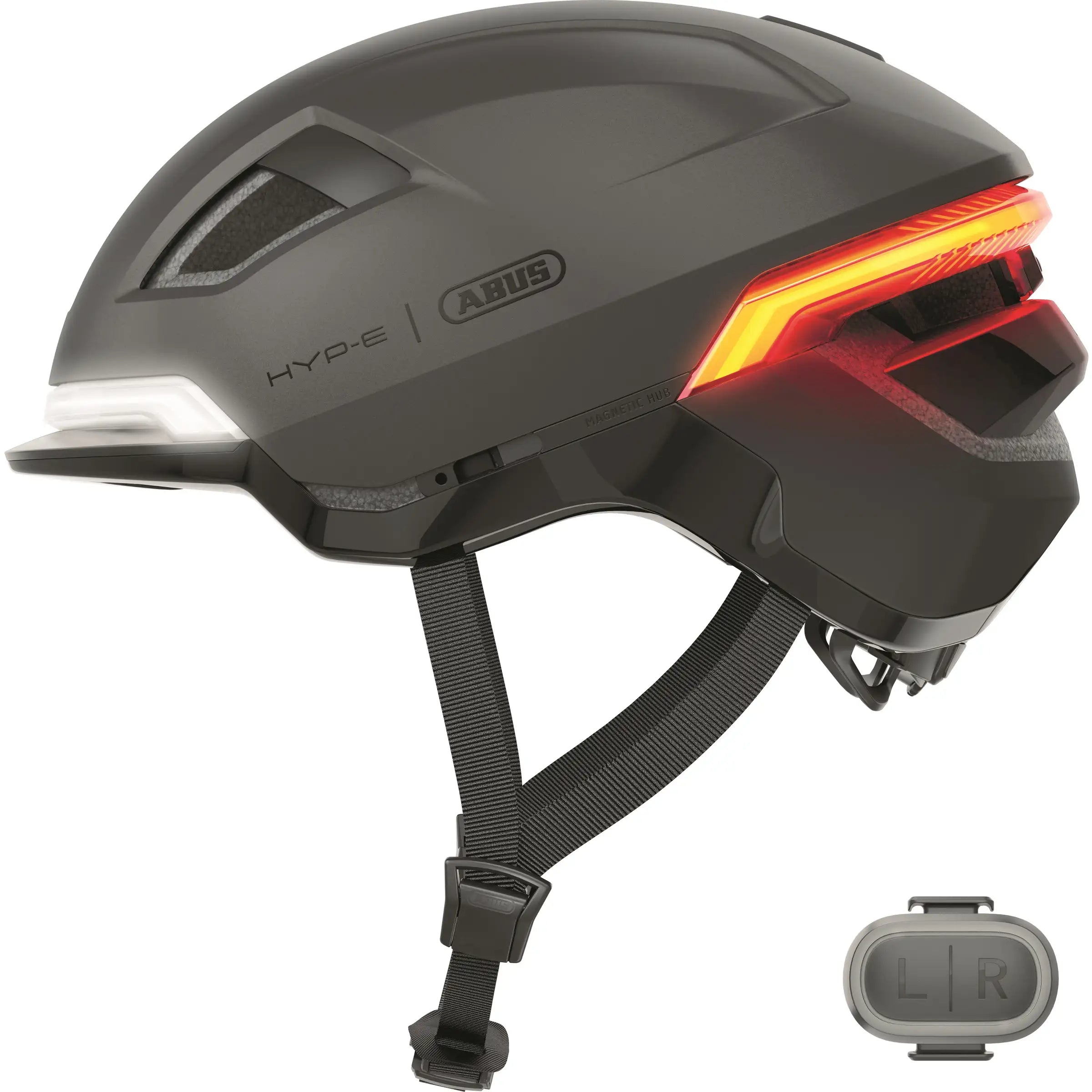 Abus Hyp-E Speed Pedelec fietshelm met geïntegreerde verlichting, veilig en stijlvol voor elektrische fietsers.