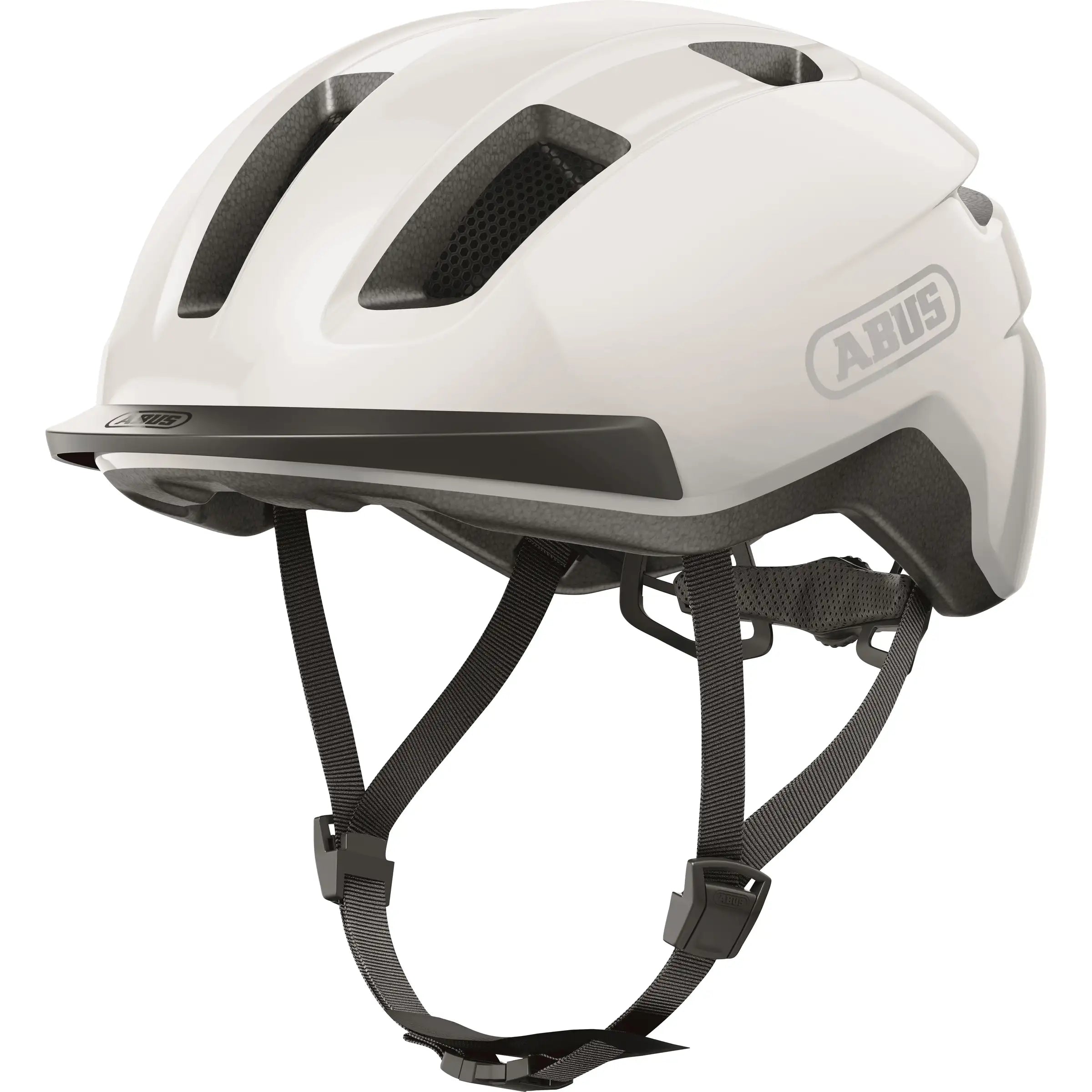 Abus Purl-Y Speed Pedelec fietshelm, NTA-geclassificeerd, gemaakt van stevig materiaal met ventilatieopeningen, zwart kleur.