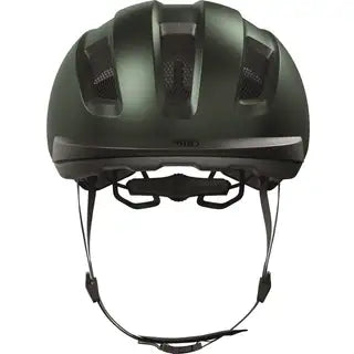 Abus Purl-Y Ace speed pedelec fietshelm in zwart met ventilatiegaten en verstelbare riem, geschikt voor e-bike rijders.